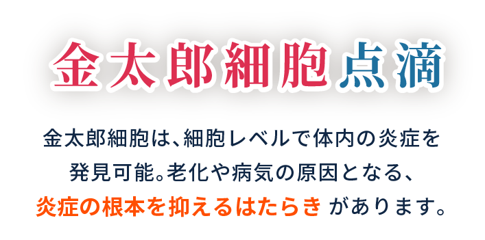 金太郎細胞は、細胞レベルで体内の炎症を発見可能。老化や病気の原因となる、炎症の根本を抑えるはたらきがあります。